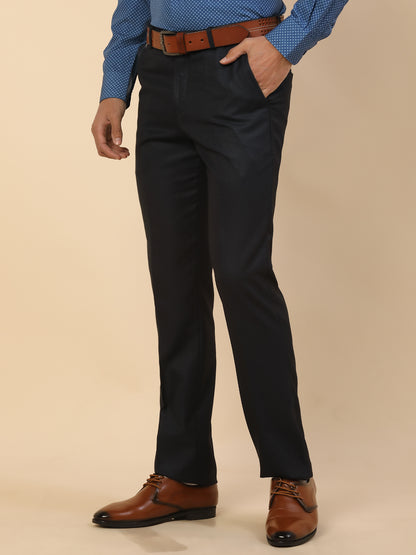 Formal Trouser for Men | Breathable & Soft with Color Fastness Regular Fit Polycotton Fabric Self Design Pattern Hook & Bar Closure