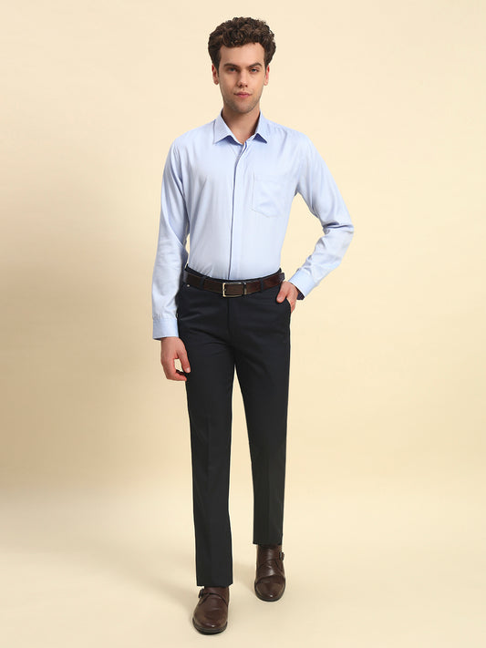 Formal Trouser for Men l Breathable & Soft with Color Fastness Regular Fit Poly Viscose Fabric Self Design Pattern Hook & Bar Closure