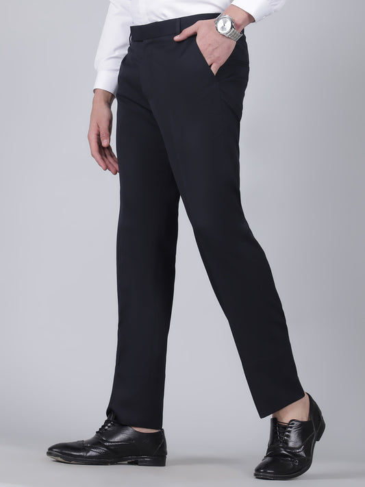 Formal Trouser for Men | Breathable & Soft with Color Fastness Regular Fit Poly Viscose Fabric Self Design Pattern Hook & Eye Closure