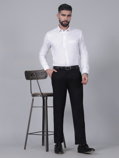 Formal Trouser for Men | Breathable & Soft with Color Fastness Regular Fit Poly Viscose Fabric Self Design Pattern Hook & Eye Closure