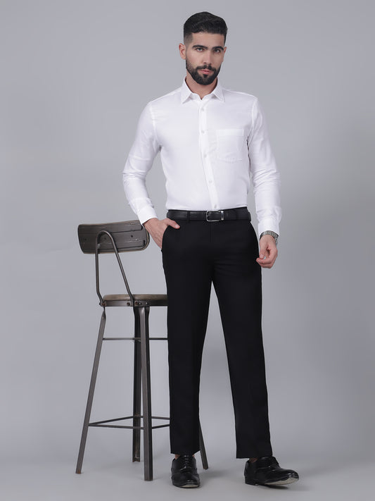 Formal Trouser for Men | Breathable & Soft with Color Fastness Regular Fit Poly Viscose Fabric Self Design Pattern Hook & Eye Closure