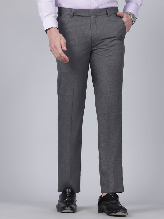 Formal Trouser for Men | Breathable & Soft with Color Fastness Regular Fit Poly Viscose Fabric Self Design Pattern Hook & Eye Closure