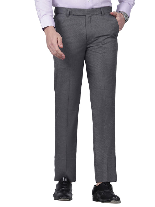 Formal Trouser for Men | Breathable & Soft with Color Fastness Regular Fit Poly Viscose Fabric Self Design Pattern Hook & Eye Closure