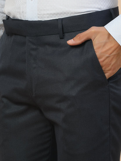 Formal Trouser for Men | Breathable & Soft with Color Fastness Regular Fit Polycotton Fabric Self Design Pattern Hook & Bar Closure