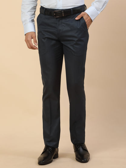 Formal Trouser for Men | Breathable & Soft with Color Fastness Regular Fit Polycotton Fabric Self Design Pattern Hook & Bar Closure