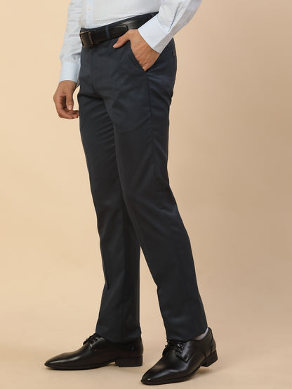 Formal Trouser for Men | Breathable & Soft with Color Fastness Regular Fit Polycotton Fabric Self Design Pattern Hook & Bar Closure