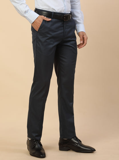 Formal Trouser for Men | Breathable & Soft with Color Fastness Regular Fit Polycotton Fabric Self Design Pattern Hook & Bar Closure