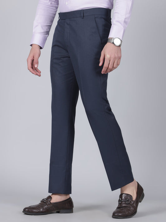 Formal Trouser for Men | Breathable & Soft with Color Fastness Regular Fit Poly Viscose Fabric Self Design Pattern Hook & Eye Closure