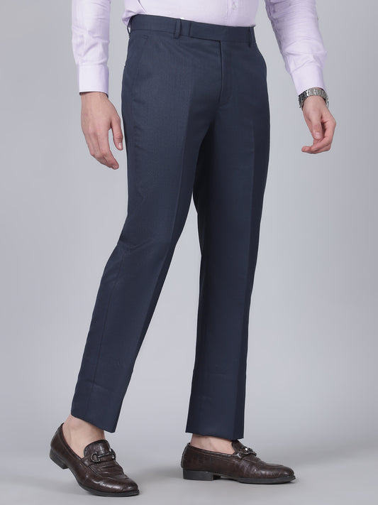 Formal Trouser for Men | Breathable & Soft with Color Fastness Regular Fit Poly Viscose Fabric Self Design Pattern Hook & Eye Closure