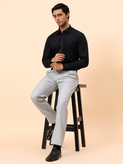 Formal Trousers for Men l Breathable & Soft with Color Fastness Regular Fit Poly Viscose Fabric Solid Pattern Hook & Eye Closure