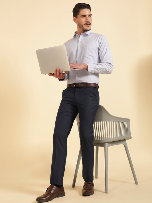 Formal Trouser for Men | Breathable & Soft with Color Fastness Regular Fit Poly Viscose Fabric Self Design Pattern Hook & Eye Closure