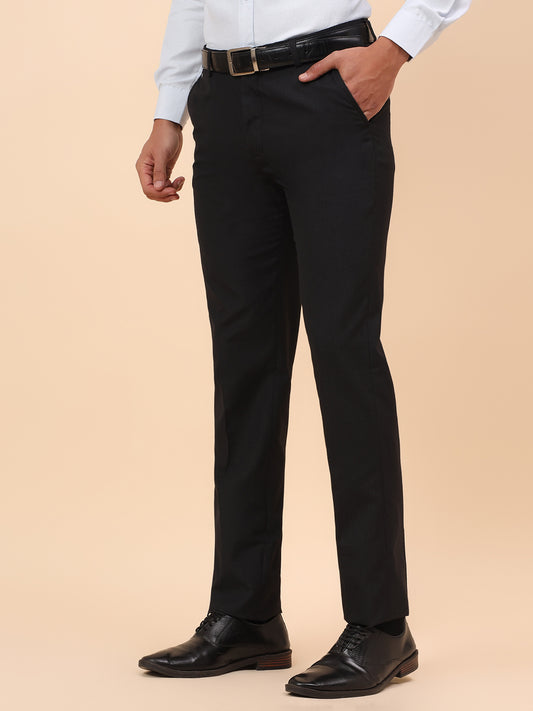 Formal Trousers for Men l Breathable & Soft with Color Fastness Regular Fit Poly Viscose Fabric Self Design Pattern Hook & Eye Closure