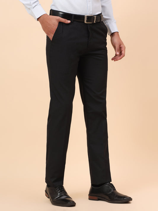 Formal Trousers for Men l Breathable & Soft with Color Fastness Regular Fit Poly Viscose Fabric Self Design Pattern Hook & Eye Closure