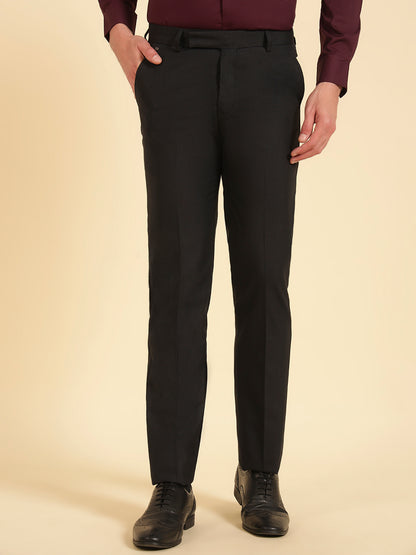 Formal Trouser for Men | Breathable & Soft with Color Fastness Regular Fit Poly Viscose Fabric Self Design Pattern Hook & Eye Closure
