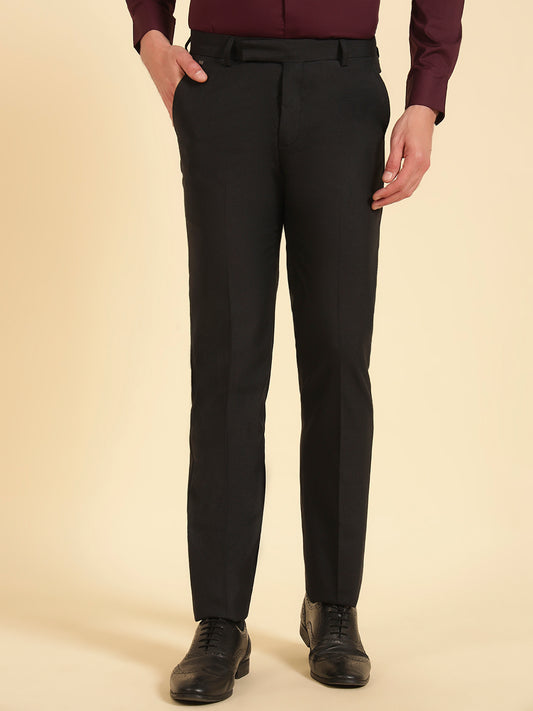 Formal Trouser for Men | Breathable & Soft with Color Fastness Regular Fit Poly Viscose Fabric Self Design Pattern Hook & Eye Closure