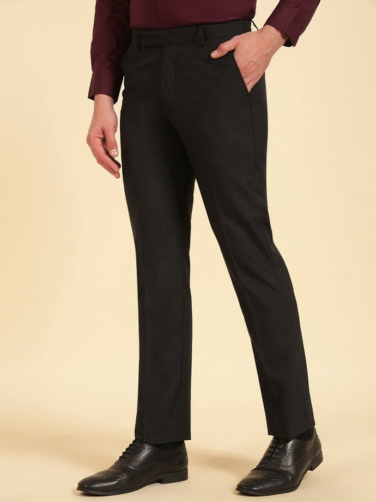 Formal Trouser for Men | Breathable & Soft with Color Fastness Regular Fit Poly Viscose Fabric Self Design Pattern Hook & Eye Closure