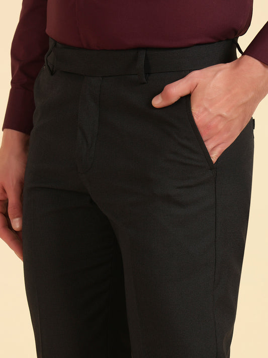 Formal Trouser for Men | Breathable & Soft with Color Fastness Regular Fit Poly Viscose Fabric Self Design Pattern Hook & Eye Closure