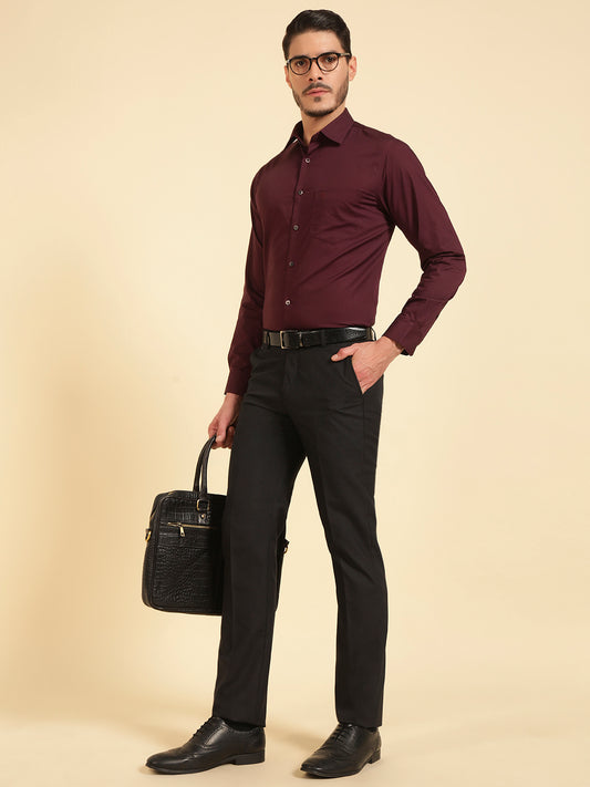 Formal Trouser for Men | Breathable & Soft with Color Fastness Regular Fit Poly Viscose Fabric Self Design Pattern Hook & Eye Closure