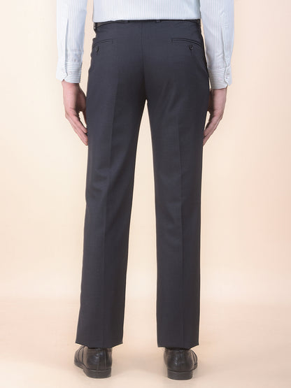 Men's Black Regular Fit Self Design Formal Trouser