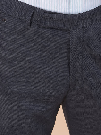 Men's Black Regular Fit Self Design Formal Trouser
