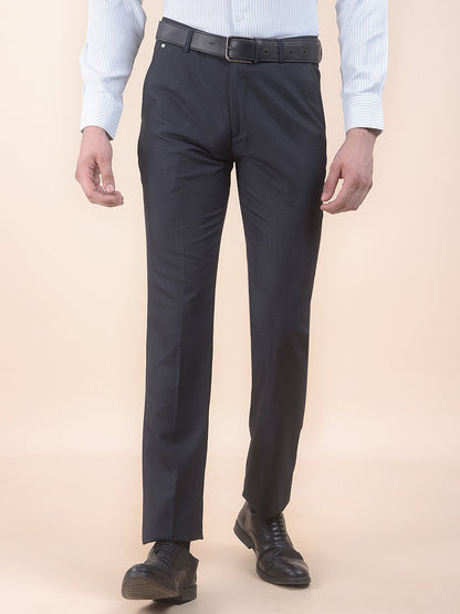Men's Black Regular Fit Self Design Formal Trouser