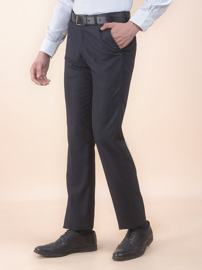 Men's Black Regular Fit Self Design Formal Trouser