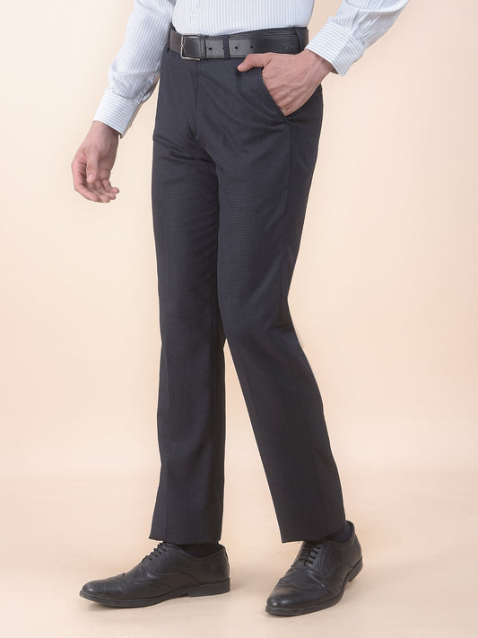 Men's Black Regular Fit Self Design Formal Trouser