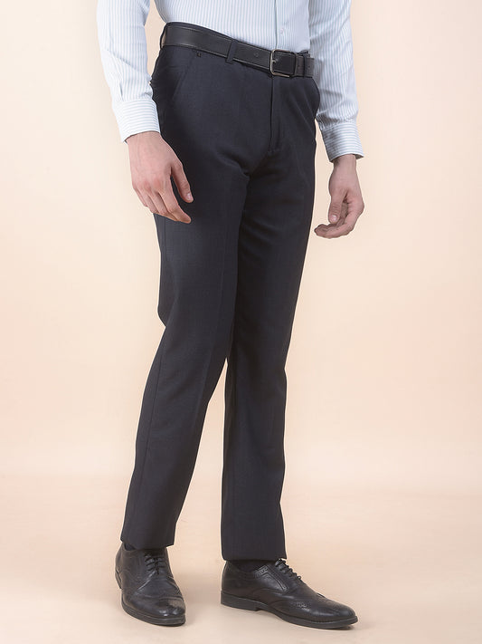 Men's Black Regular Fit Self Design Formal Trouser