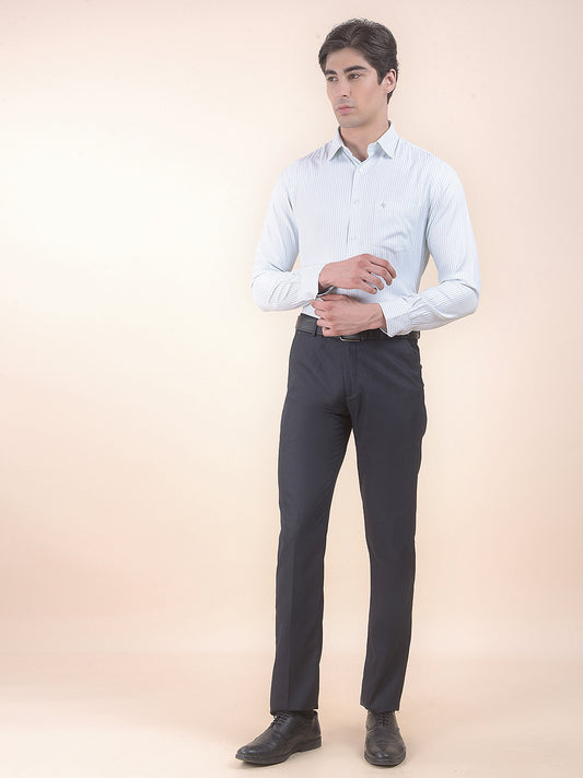 Men's Black Regular Fit Self Design Formal Trouser