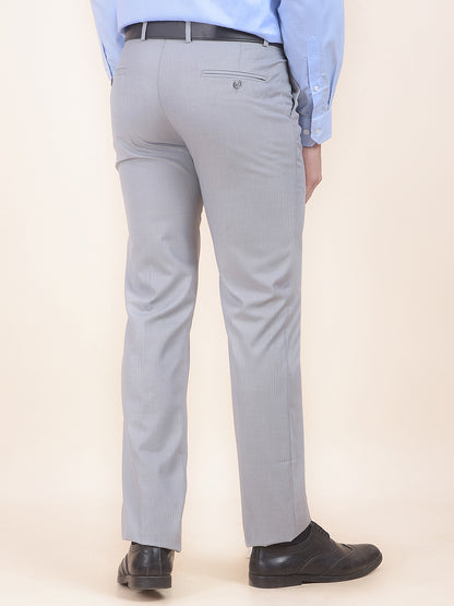 Men's Grey Regular Fit Self Design Formal Trouser