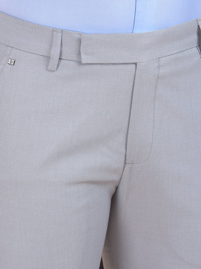 Men's Grey Regular Fit Self Design Formal Trouser