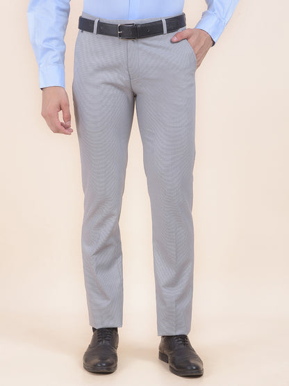 Men's Grey Regular Fit Self Design Formal Trouser