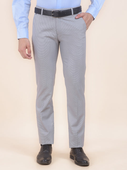 Men's Grey Regular Fit Self Design Formal Trouser