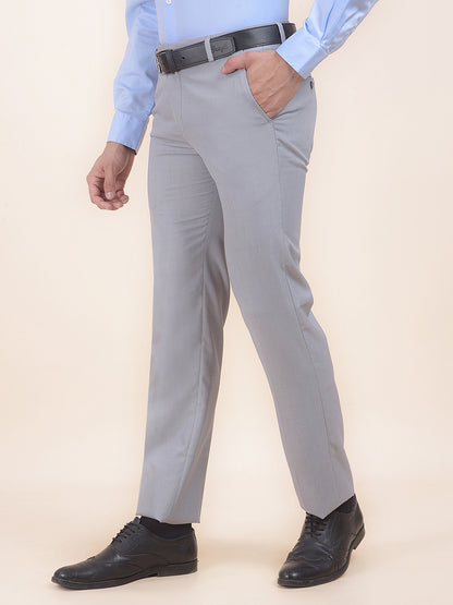 Men's Grey Regular Fit Self Design Formal Trouser