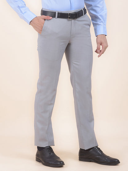 Men's Grey Regular Fit Self Design Formal Trouser