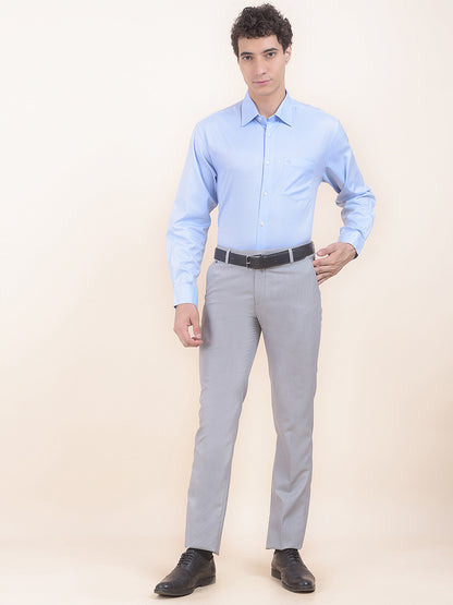 Men's Grey Regular Fit Self Design Formal Trouser