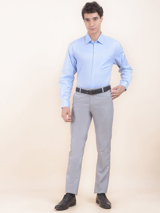 Men's Grey Regular Fit Self Design Formal Trouser