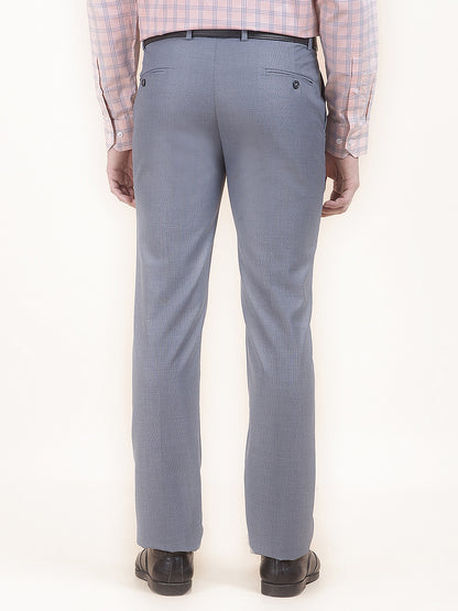 Men's Bluish Grey Regular Fit Self Design Formal Trouser
