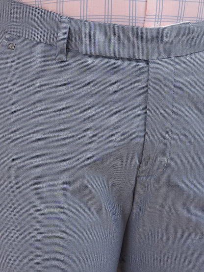 Men's Bluish Grey Regular Fit Self Design Formal Trouser
