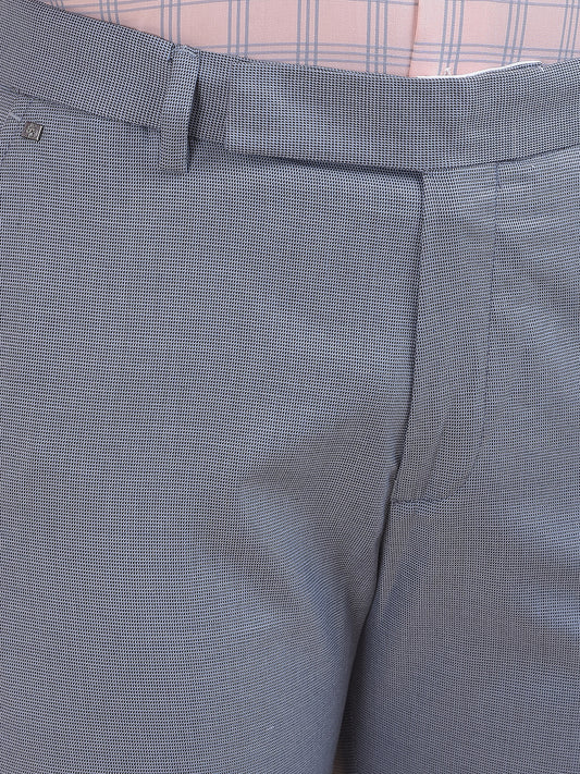 Men's Bluish Grey Regular Fit Self Design Formal Trouser