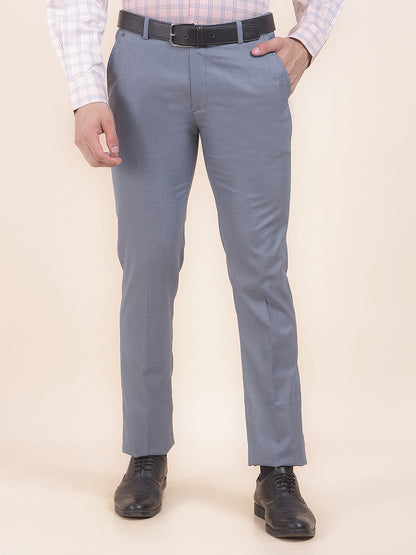 Men's Bluish Grey Regular Fit Self Design Formal Trouser