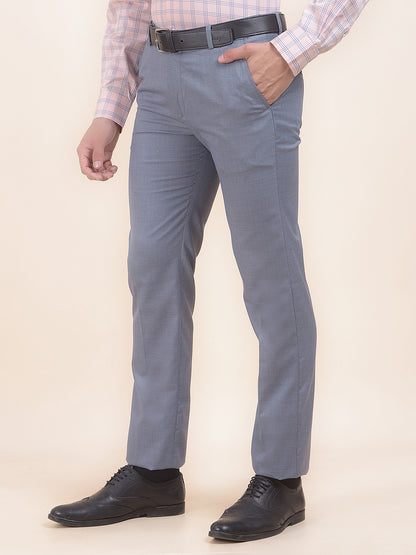 Men's Bluish Grey Regular Fit Self Design Formal Trouser