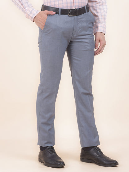 Men's Bluish Grey Regular Fit Self Design Formal Trouser