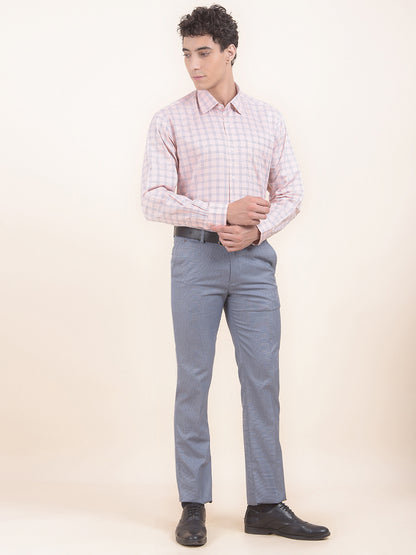 Men's Bluish Grey Regular Fit Self Design Formal Trouser