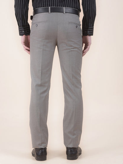 Men's Light Brown Regular Fit Self Design Formal Trouser