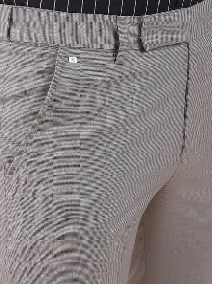 Men's Light Brown Regular Fit Self Design Formal Trouser