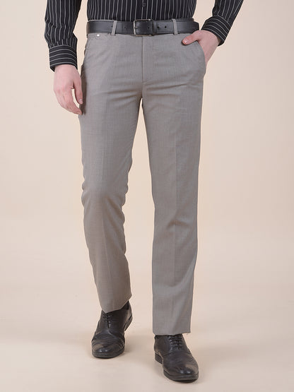 Men's Light Brown Regular Fit Self Design Formal Trouser