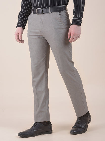 Men's Light Brown Regular Fit Self Design Formal Trouser