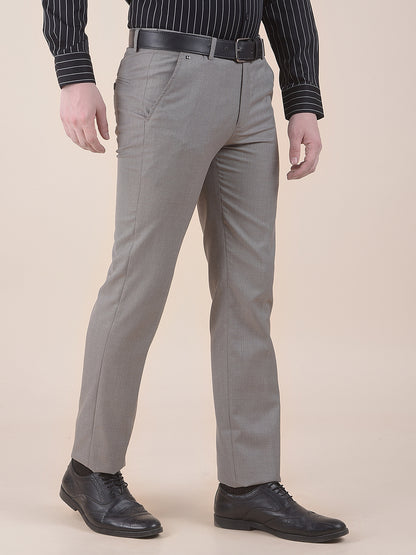 Men's Light Brown Regular Fit Self Design Formal Trouser