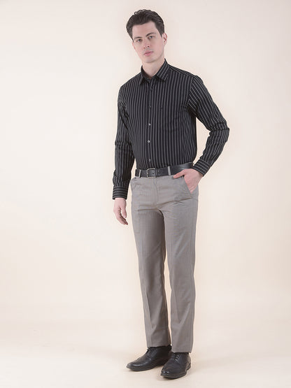 Men's Light Brown Regular Fit Self Design Formal Trouser